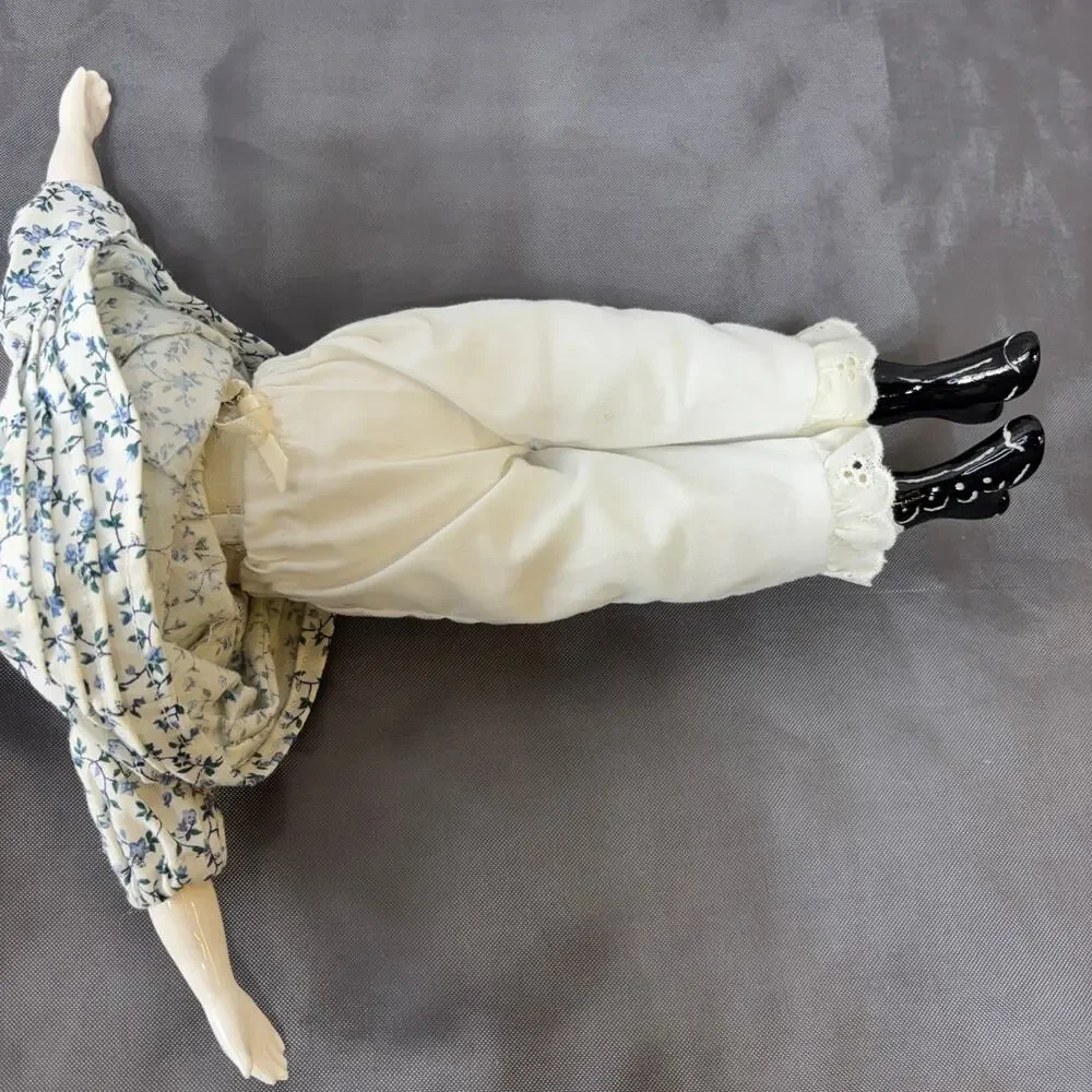 China Shoulder Head Doll Black Hair Blue Floral Cotton Dress Soft Body 11